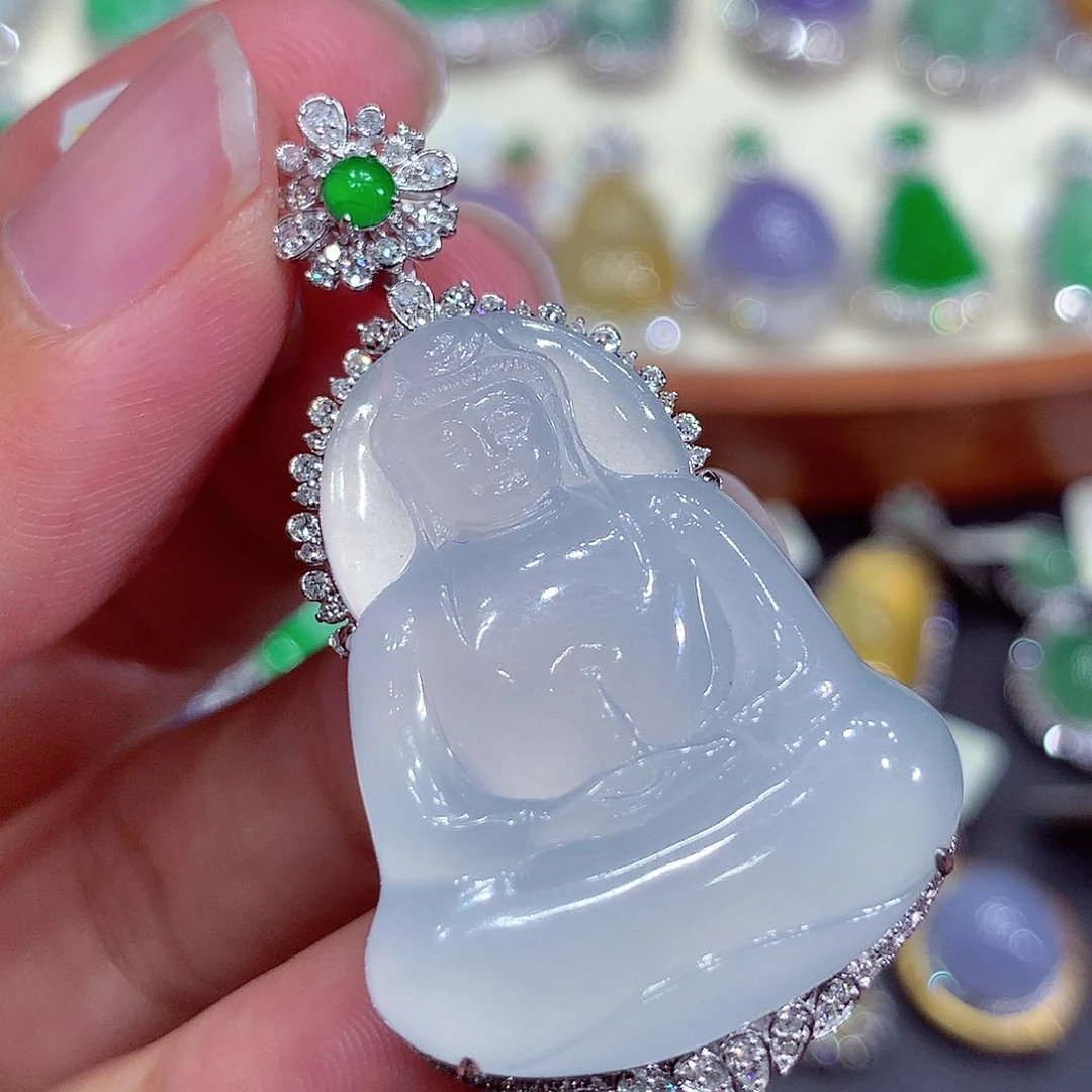 翡翠18K金镶嵌吊坠(不含链)