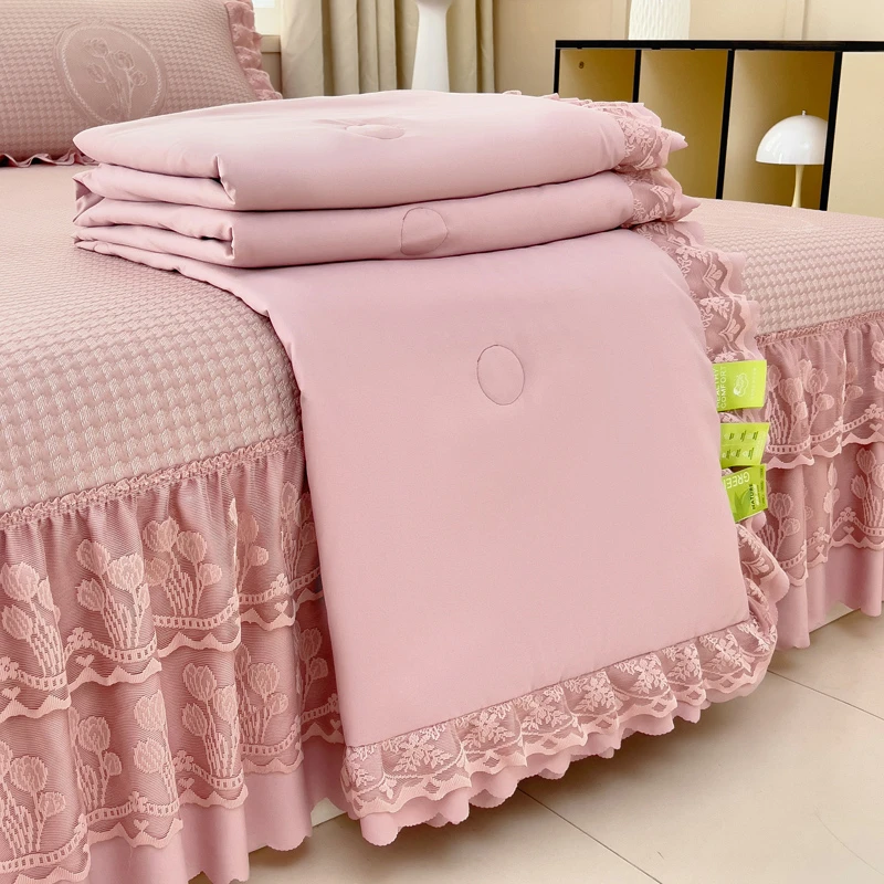 【夏季专用夏被】单人双人空调被2米夏凉被纯色 花边款可机洗夏天被