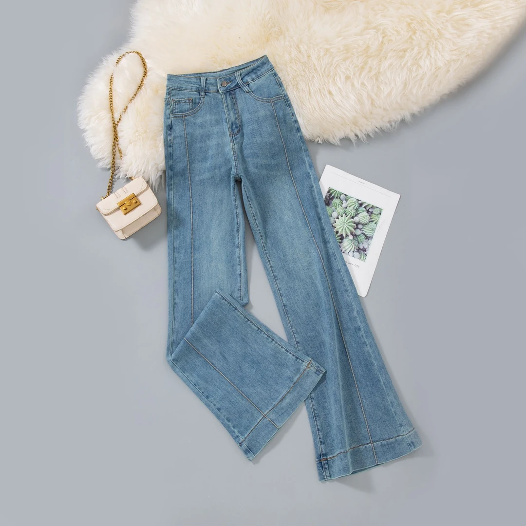 秋季新款2025阔腿裤高腰微喇叭牛仔裤女士修身宽松显瘦显高裤子女
