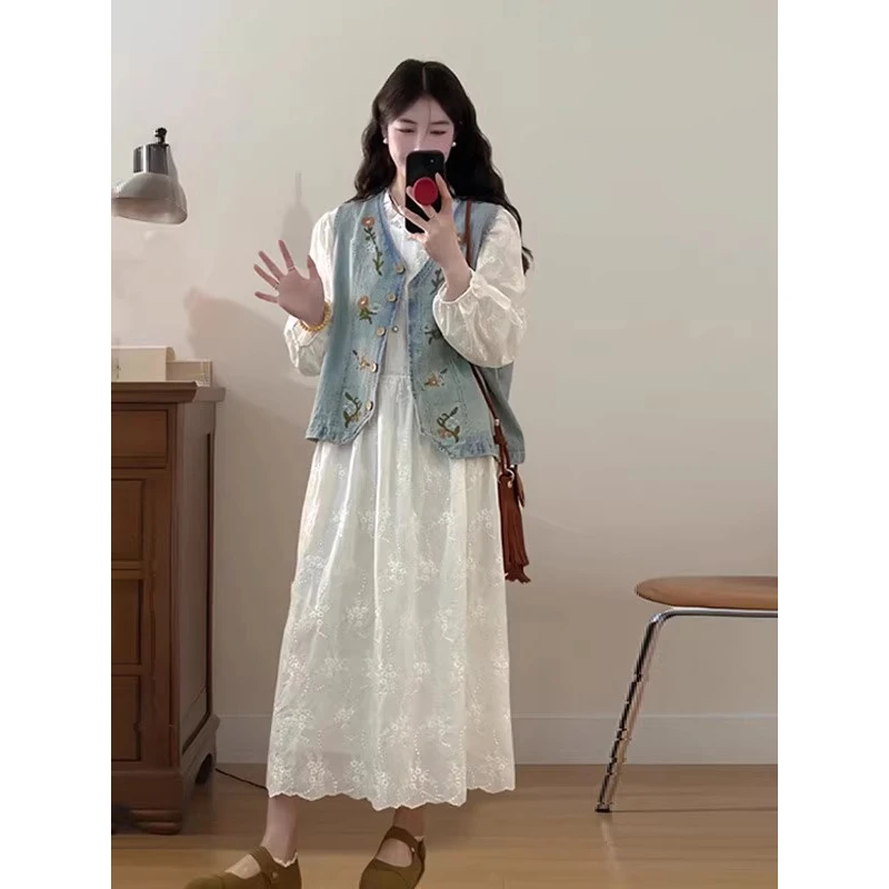 开春穿搭一整套2025年春季新款牛仔马甲两件套高级感女装时尚套装