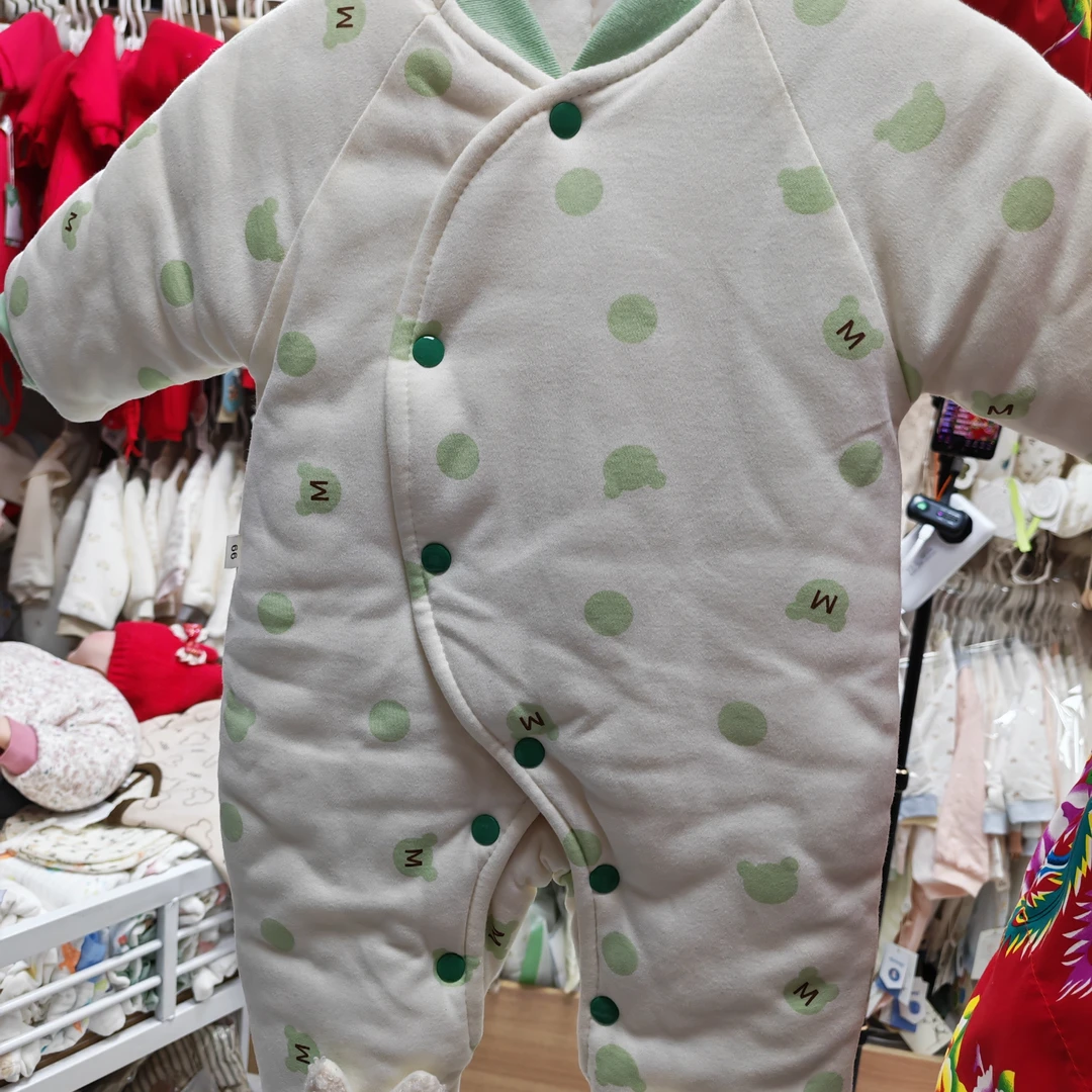 婴儿冬季加厚棉花包脚连体衣保暖外出爬服
