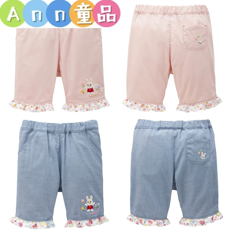 童装 夏季新款女童卡通小兔刺绣花边短裤七分裤宝宝裤子