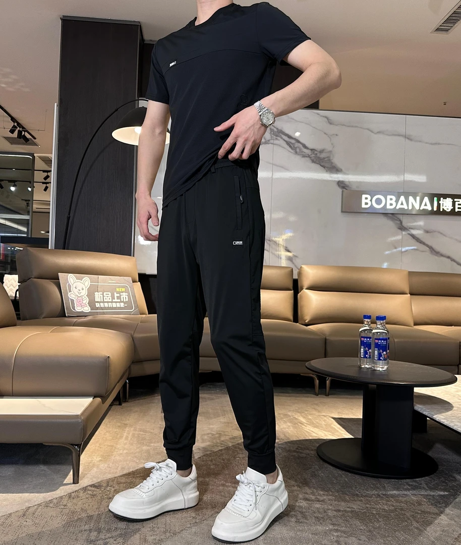 【套装】【刺绣】长裤夏季男士冰丝长裤套装休闲百搭透气