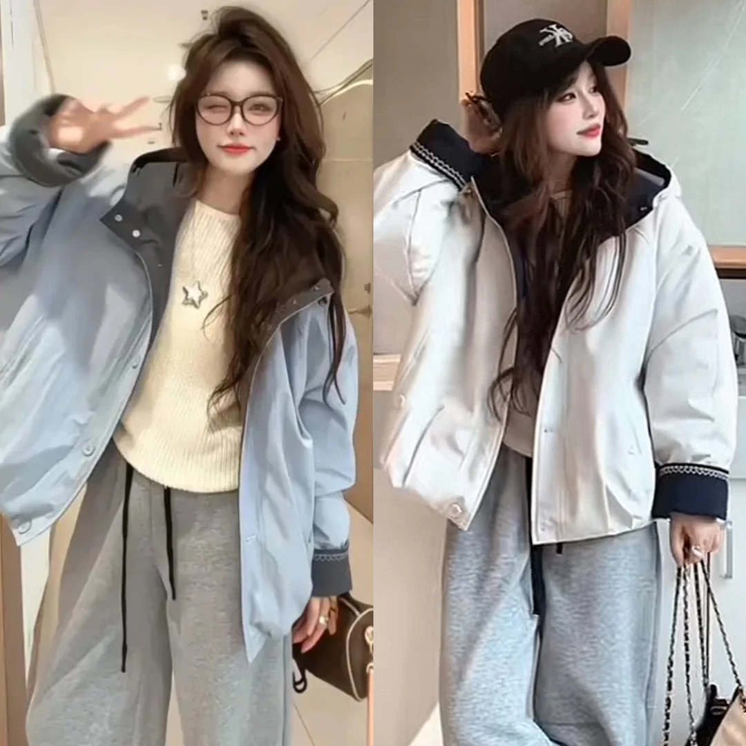 高级感连帽加绒加厚冲锋衣外套女装2025秋冬新款时尚洋气休闲棉服