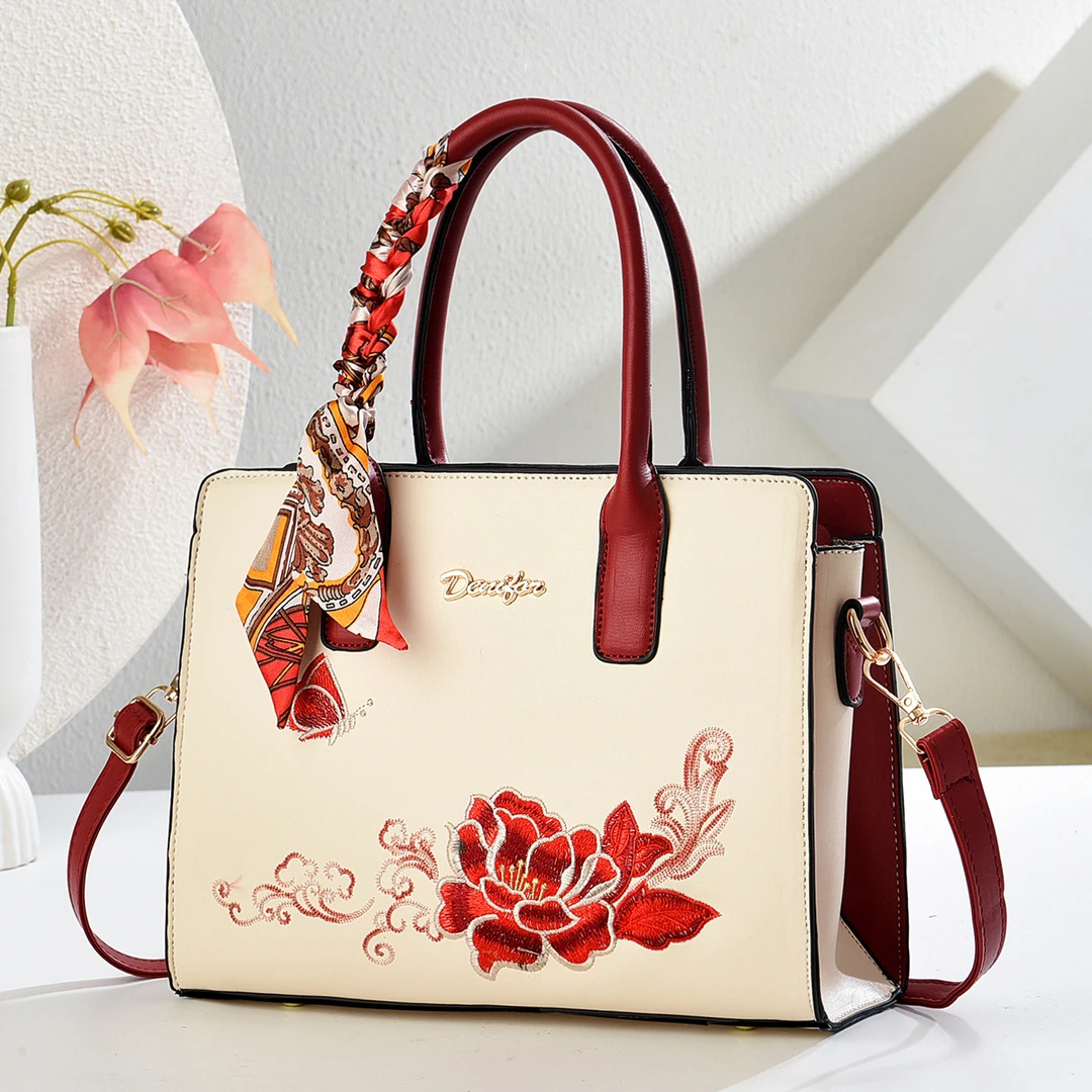 百搭手拎包刺绣气质妈妈包2025秋冬新款国风单肩手提包斜挎包包