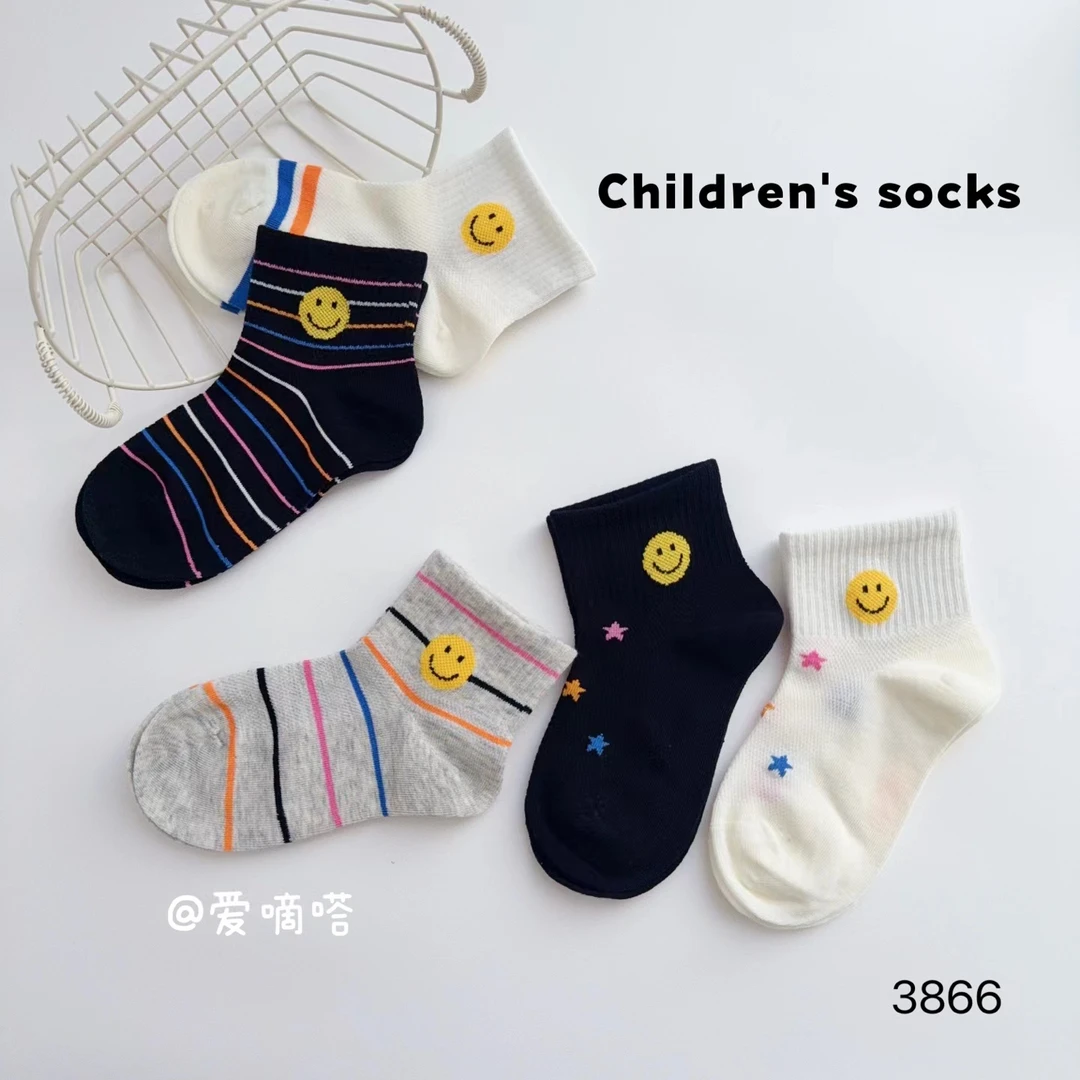 夏季新款女宝宝袜子爱嘀嗒夏季薄款中小童潮袜可爱笑脸女孩袜