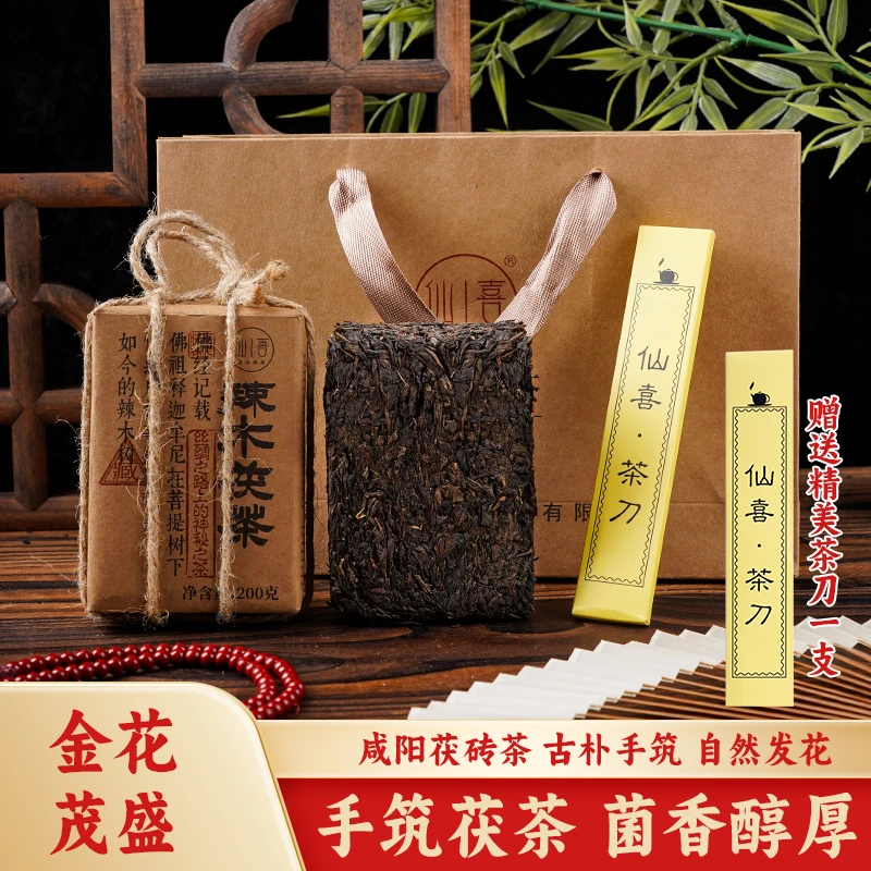 仙喜 辣木茯茶【热卖】陕西特产原厂手筑咸阳茯茶金花茯茶经典裸砖