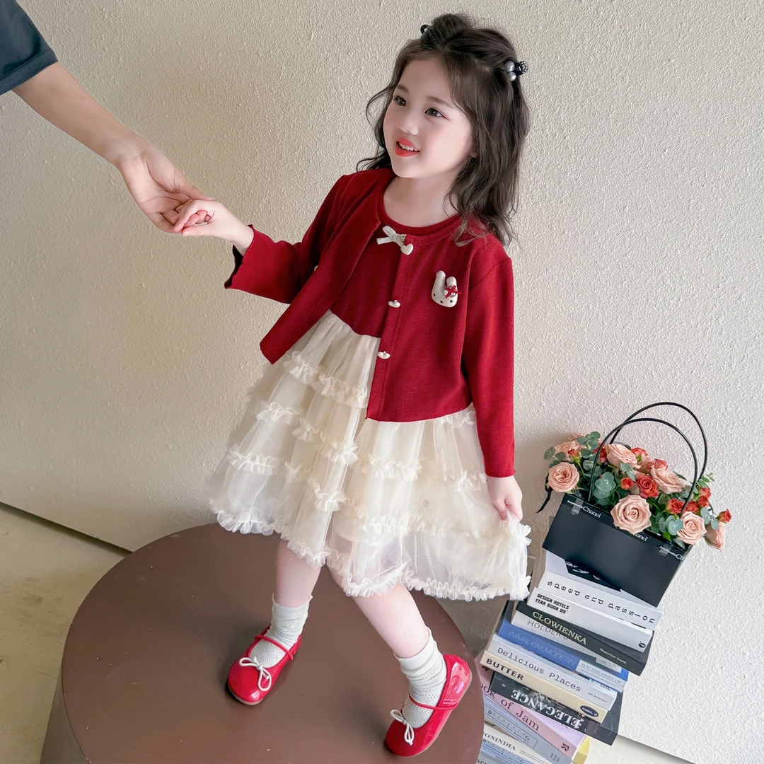 女童连衣裙秋装2025新款洋气儿童公主裙套装周岁礼服春秋宝宝裙子