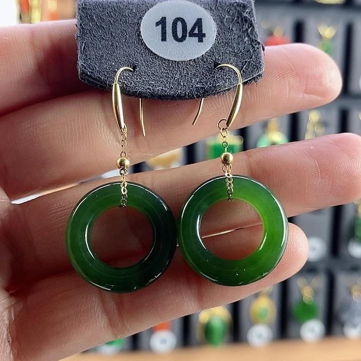 和田玉耳饰18K金镶嵌