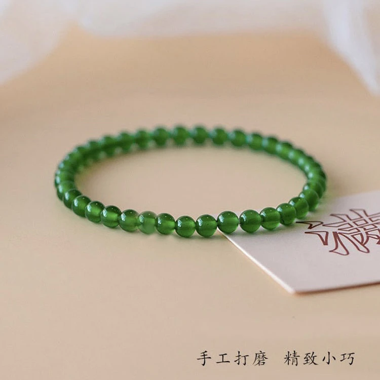 天然冰种绿玛瑙正品祖母绿色玉髓珠子散珠串珠手串女