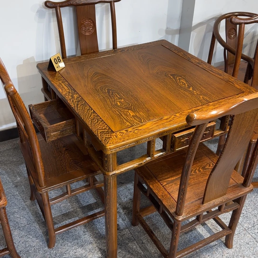 鸡翅木类成套家具90✖️90高78一桌四椅