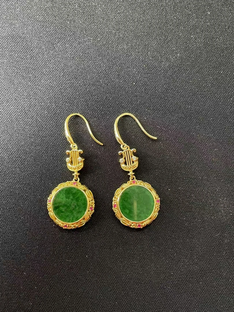 天然缅甸A货翡翠竖琴耳钩