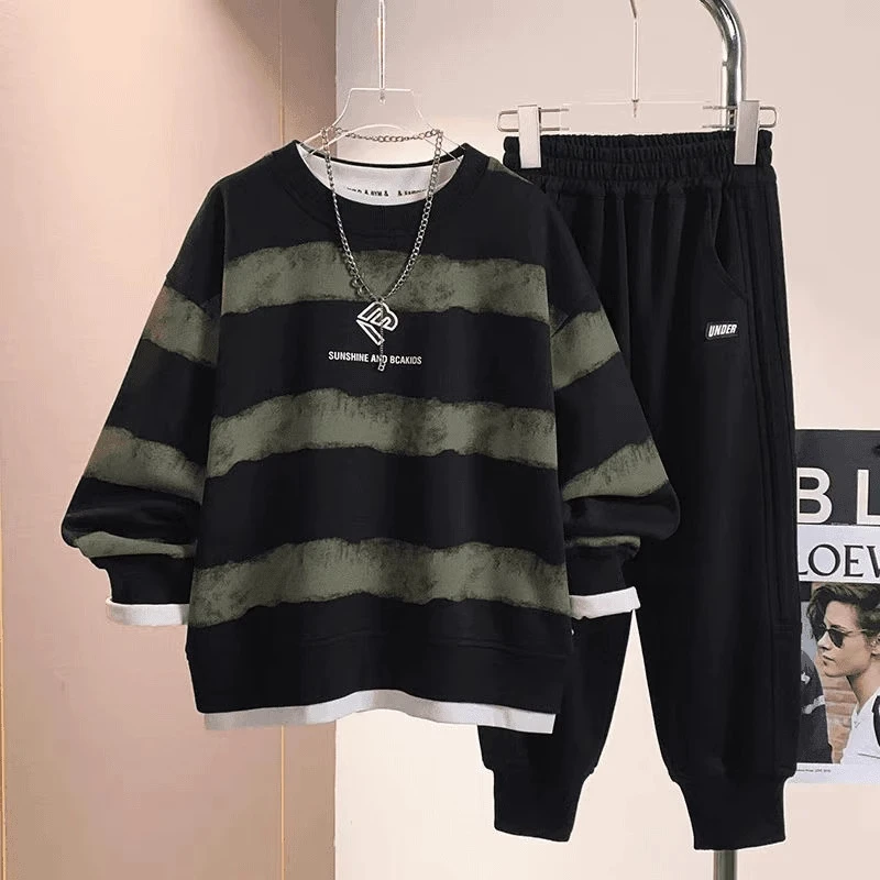 男童秋装套装2025秋季新款中大童帅气运动男孩休闲时尚卫衣两件套