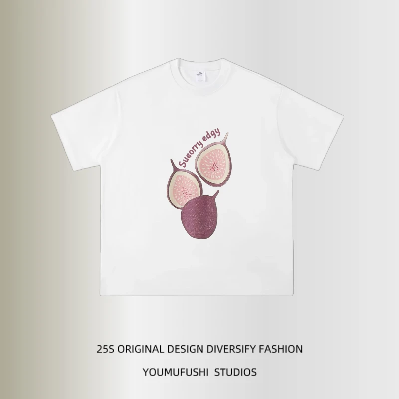 夏季新款韩风热带水果印花短袖T恤男休闲小众设计慵懒风情侣上衣
