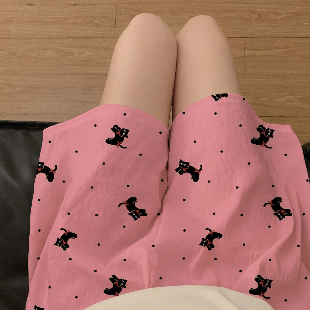 夏季卡通ins印花小猫睡觉短裤少女新款薄款休闲居家可外穿家居裤