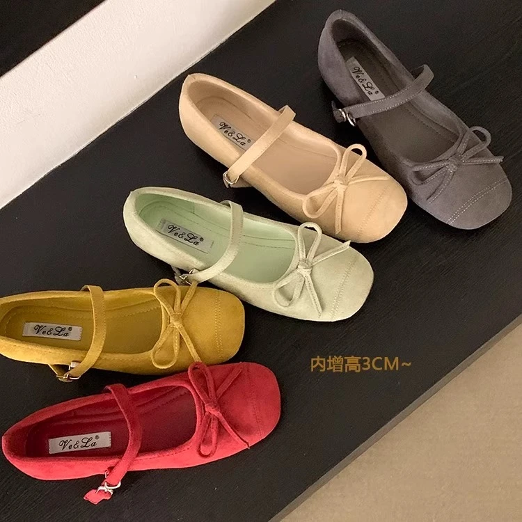 晚晚鞋温柔蝴蝶结玛丽珍单鞋女鞋内增高春季软底法式鞋子芭蕾舞鞋