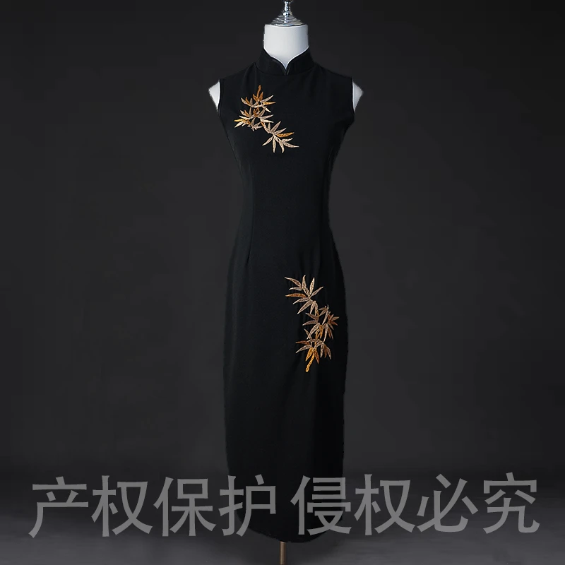 【金榜题名】送考旗袍新中式立领旗袍黑色复古气质中国风显瘦优雅