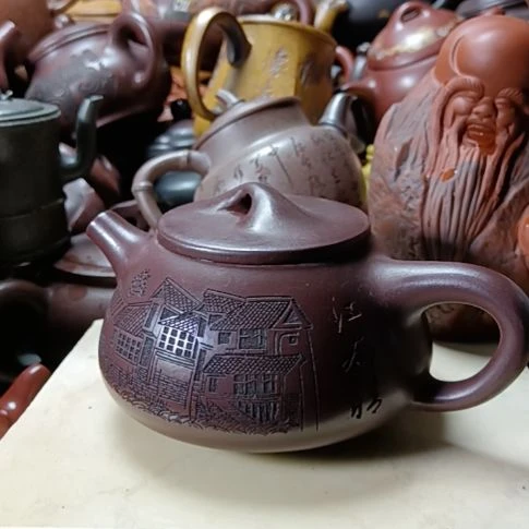 茶壶紫砂宜兴原矿茄皮紫泥柴烧手工350cc紫砂壶