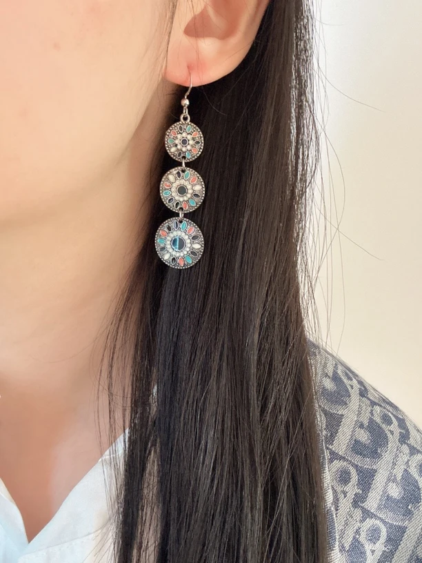 合金耳饰 百搭民族风耳环银色气质复古优雅