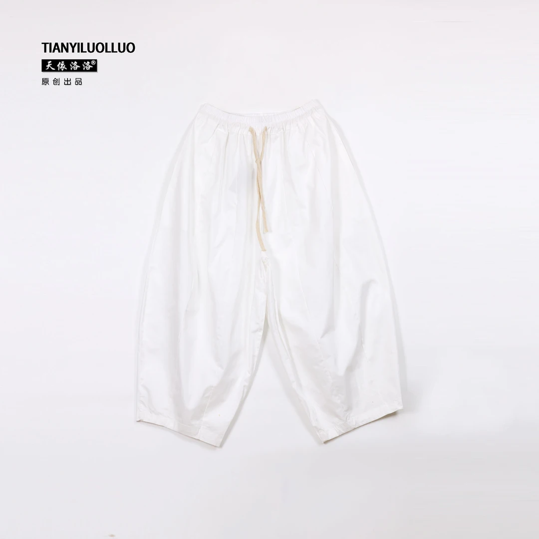 【天依洛洛】1510 纯色抽绳松紧腰时尚百搭夏季百搭简约休闲裤