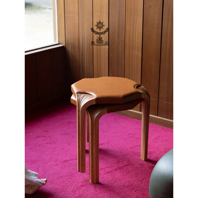 若奈 新色！丹麦中古“骑士凳”边几 / 金棕皮实木凳单人餐椅凳