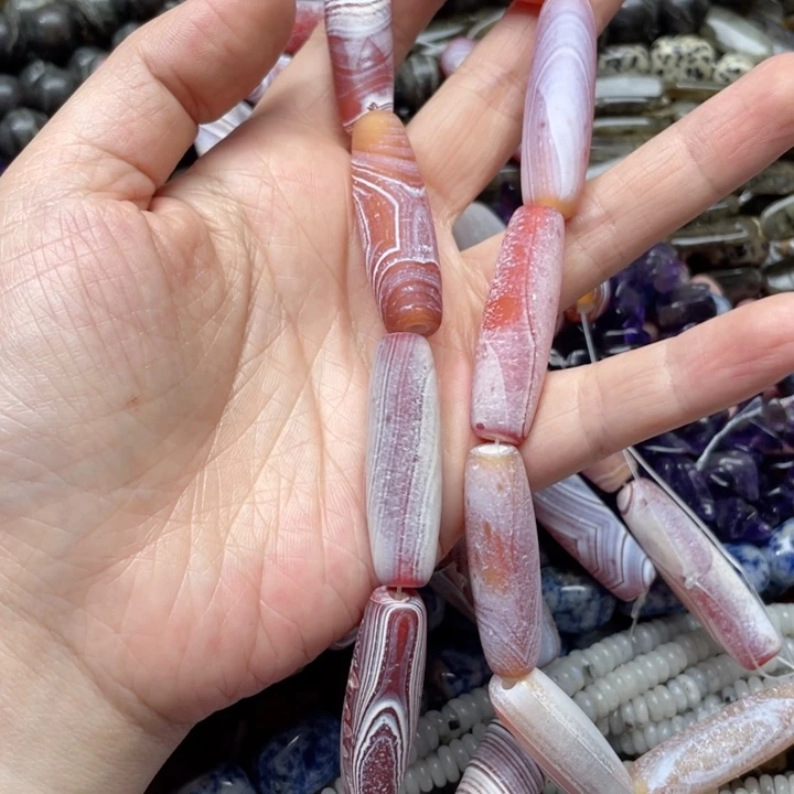 玛瑙/玉髓合金珠宝半成品一条12x38m奶皮桶珠