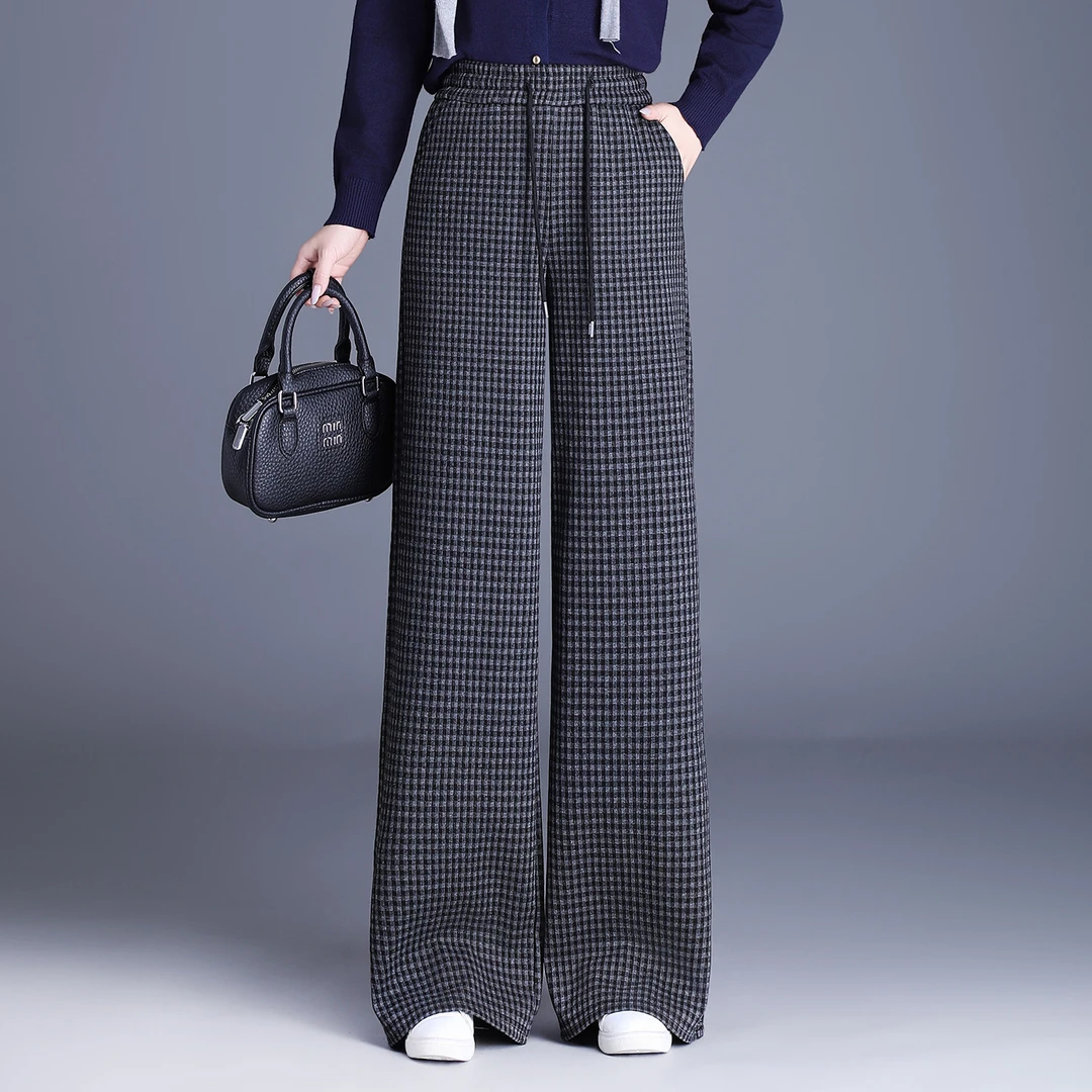 哥弟阿玛施正品2025新款毛呢秋冬高腰显瘦女裤阔腿垂坠感休闲裤子