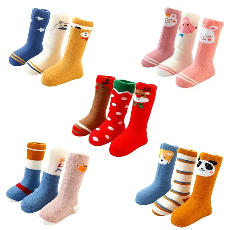 中长筒不露脚脖婴儿袜子秋冬棉质0-1-3岁卡通新生儿童加厚宝宝袜