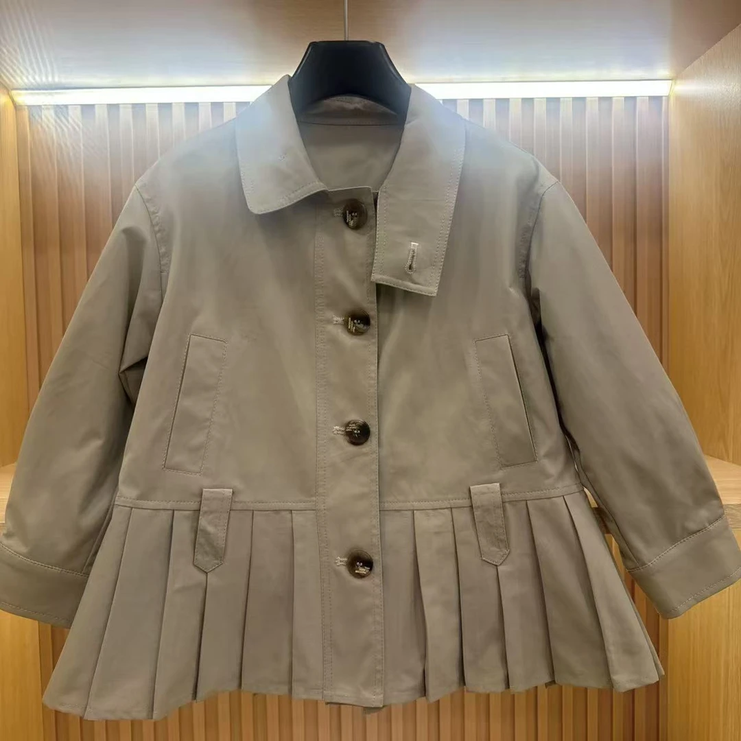 【轻奢格子】88622儿童女童春秋时尚款经典收腰长袖百褶风衣外套