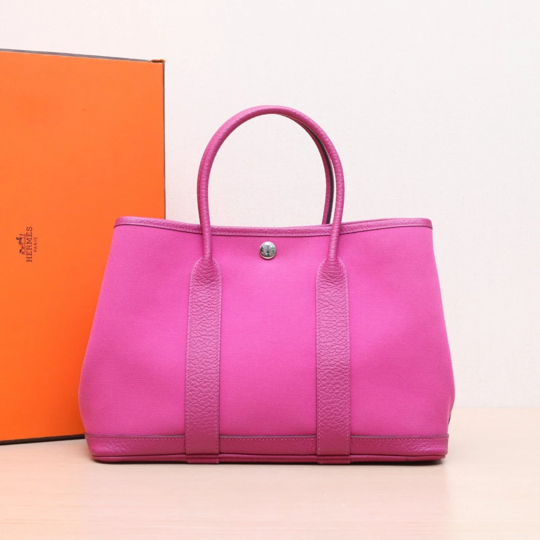 95新 Hermes/爱马仕 小花Jerry活动 花园包 30 玫瑰紫 Z刻 拼皮