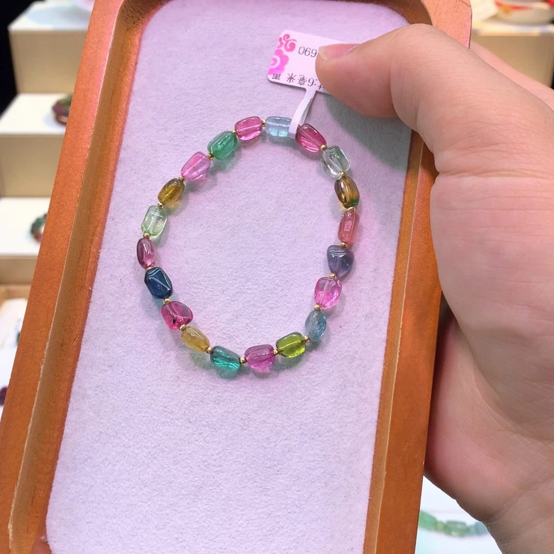 碧玺原石糖豆单圈手链未镶嵌