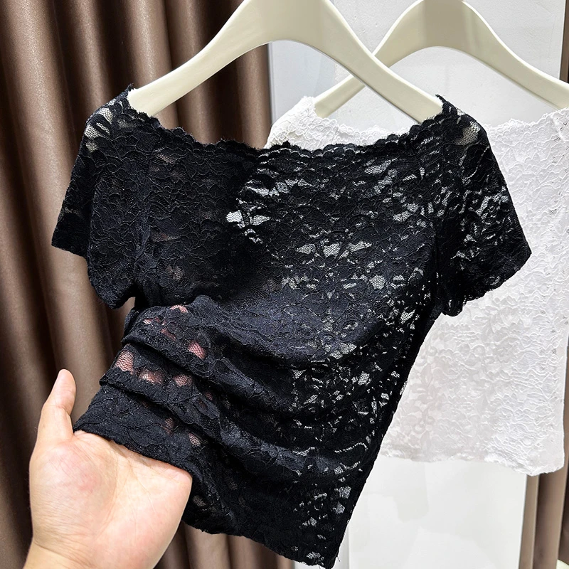 立体蕾丝打底衫夏季镂空独特漂亮小衫洋气内搭洋气高贵上衣薄款女