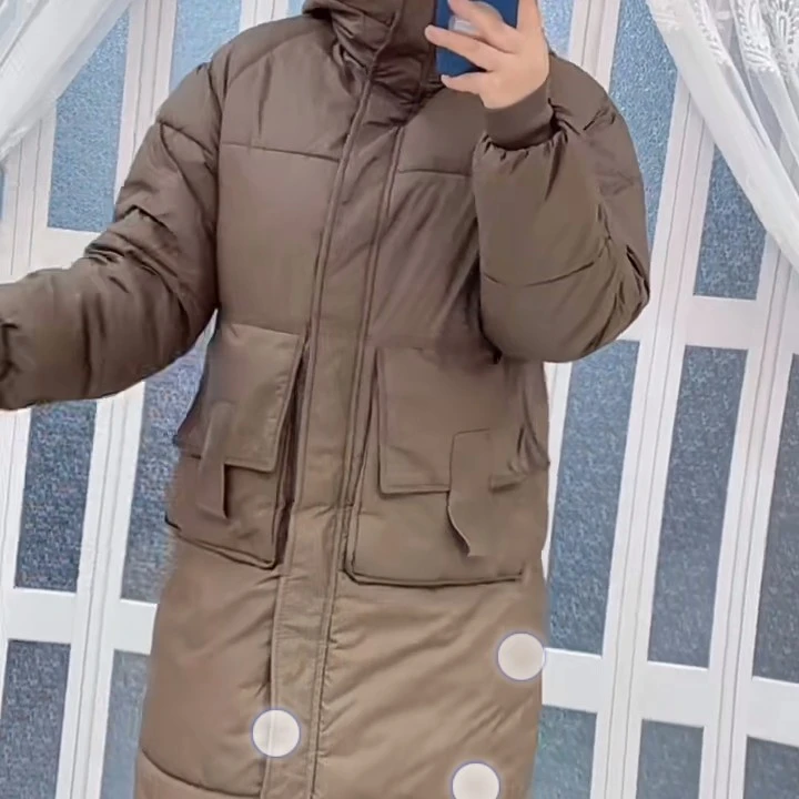 冬季新款加厚宽松长款过膝连帽大口袋女外套，羽绒服休闲百搭时尚