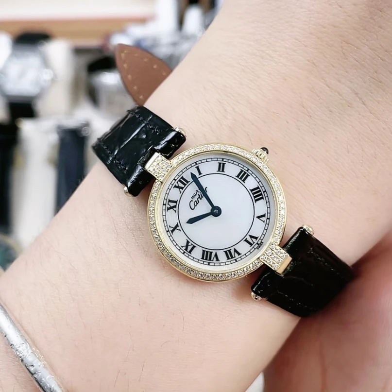 95新 Cartier/卡地亚 小饼/07010/女士石英表/24 盘/带扣后配钻盘