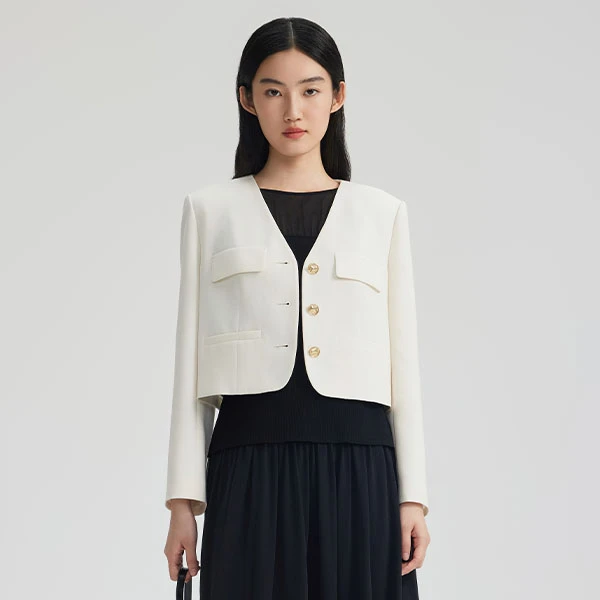 三彩3COLOUR春女优雅白韵长袖外套S25111303W00