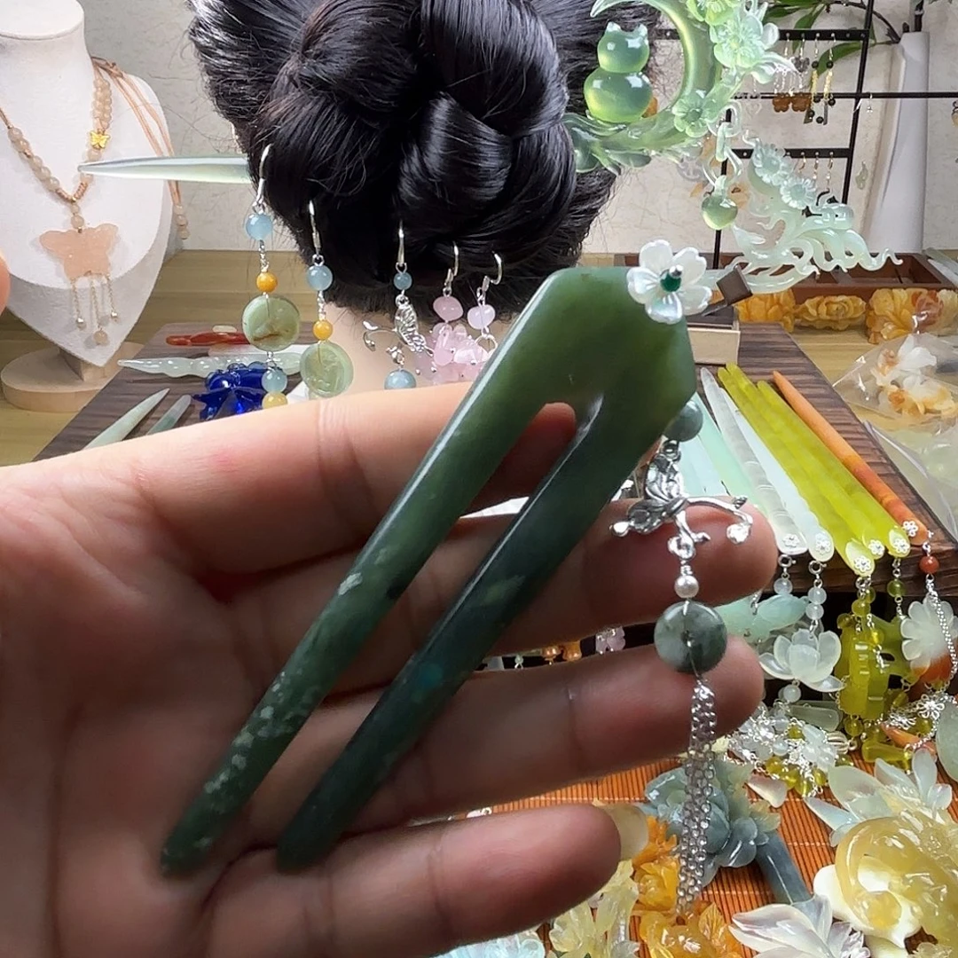 合金蛇纹石玉发饰