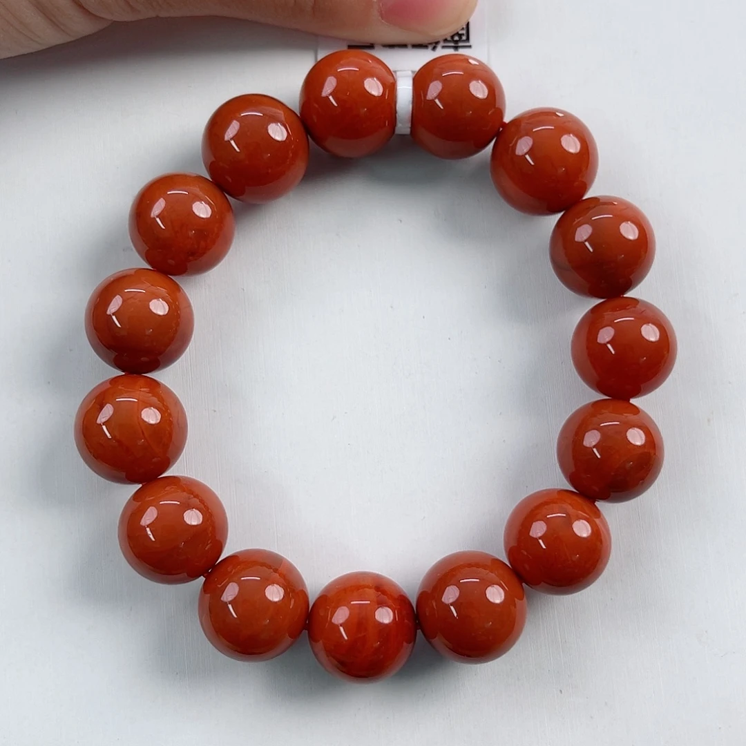 未镶嵌瓦西柿子红圆珠单圈14mm南红玛瑙