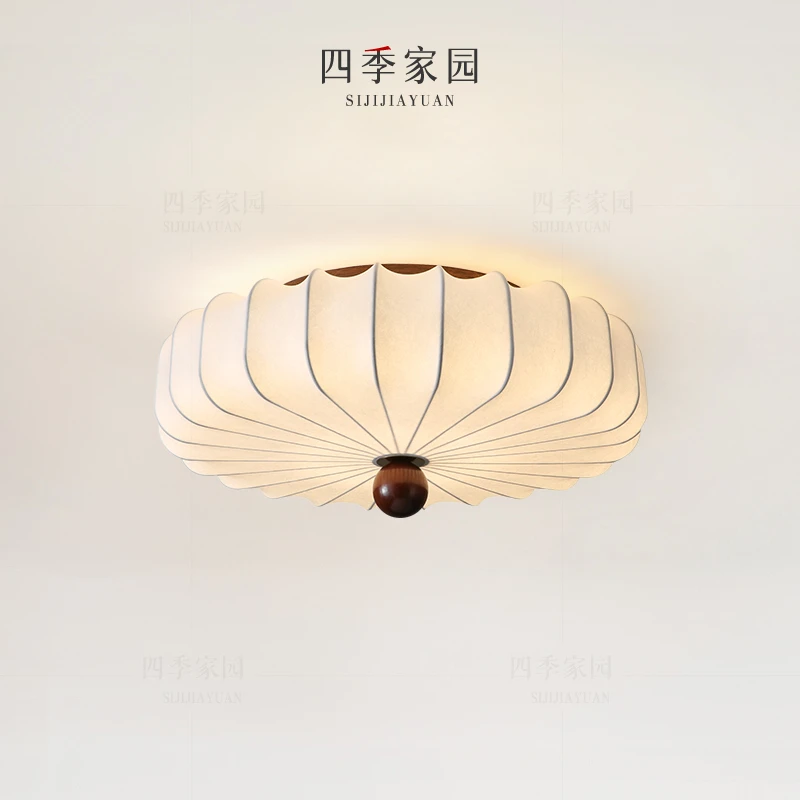 法式中古风吸顶灯卧室主卧布艺氛围感圆形简约书房复古灯宋式美学