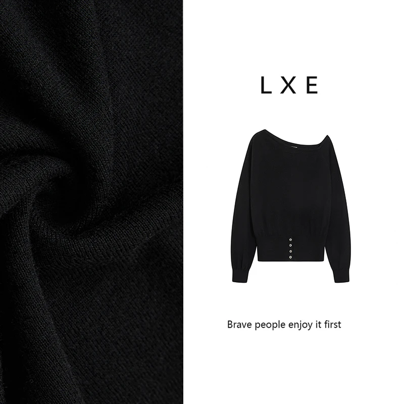 纯色露骨有弹力褶皱长袖宽松修身内搭针织百搭套头