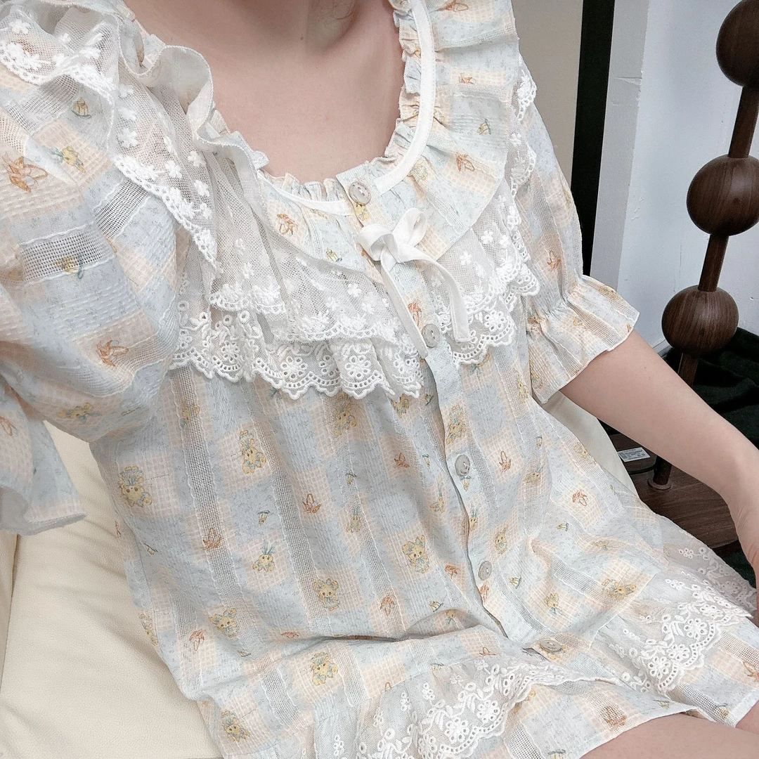 pinkgrape【千丝美眉】2025睡衣女套短袖欧若风可外穿家居服2578108