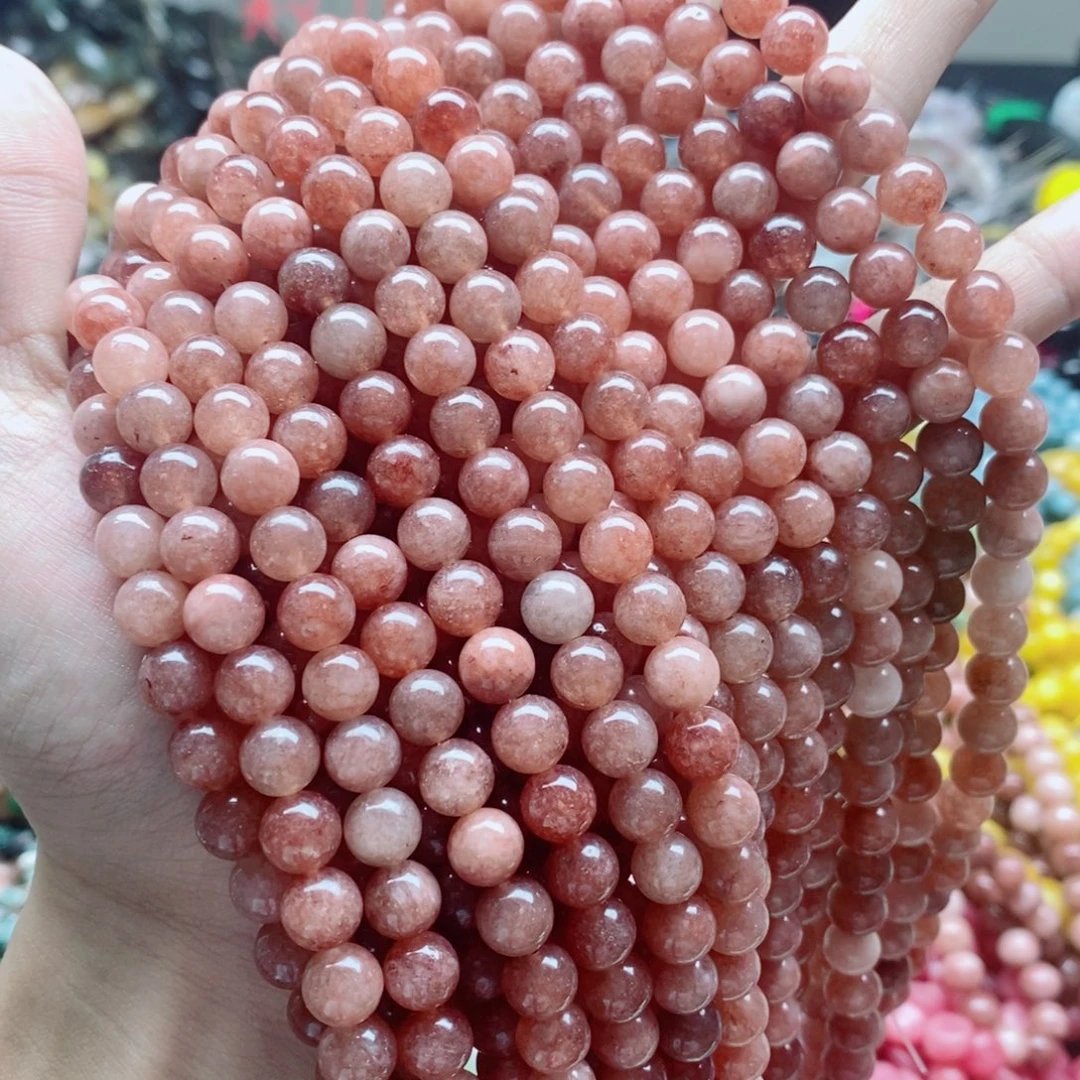 未镶嵌玛瑙/玉髓珠宝半成品一条天然6mm淡粉玉髓圆珠