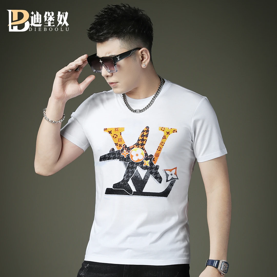 欧洲站短袖t恤男士夏季新款高品质半截袖潮牌修身丝光棉时尚半袖