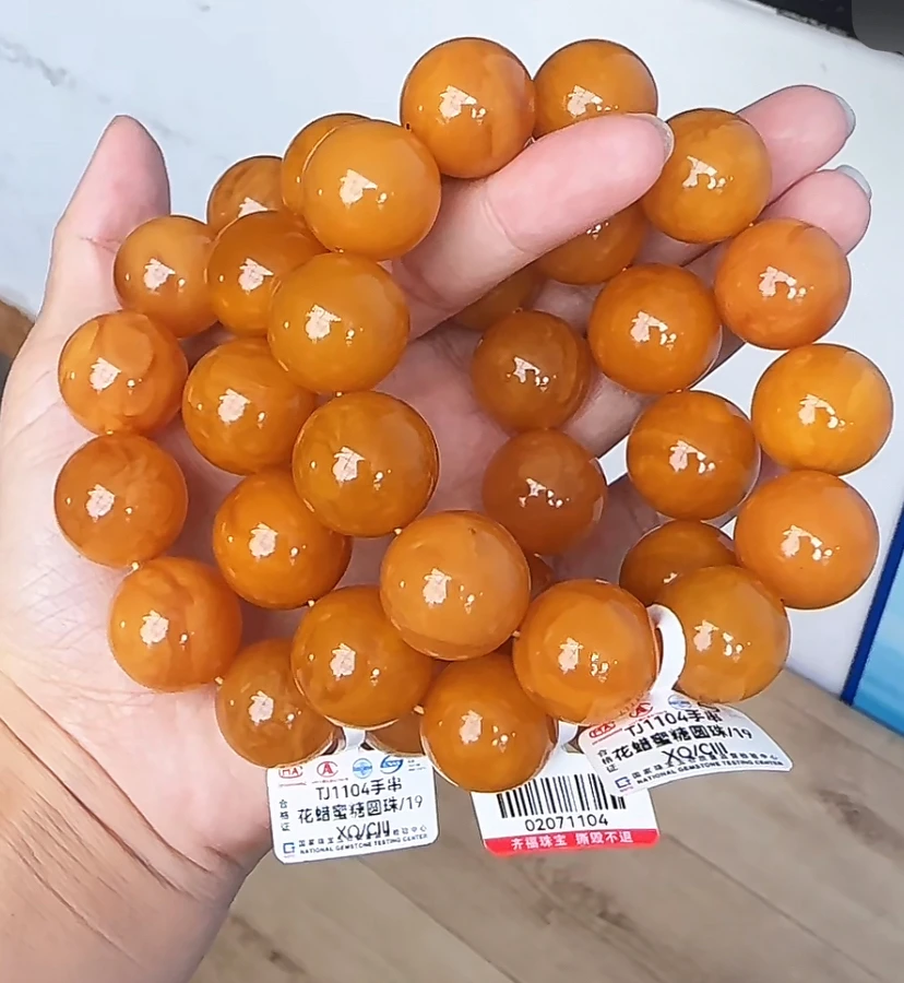 【齐福珠宝】TJ1104/19mm天然琥珀蜜蜡圆珠手串（多样性发其一）