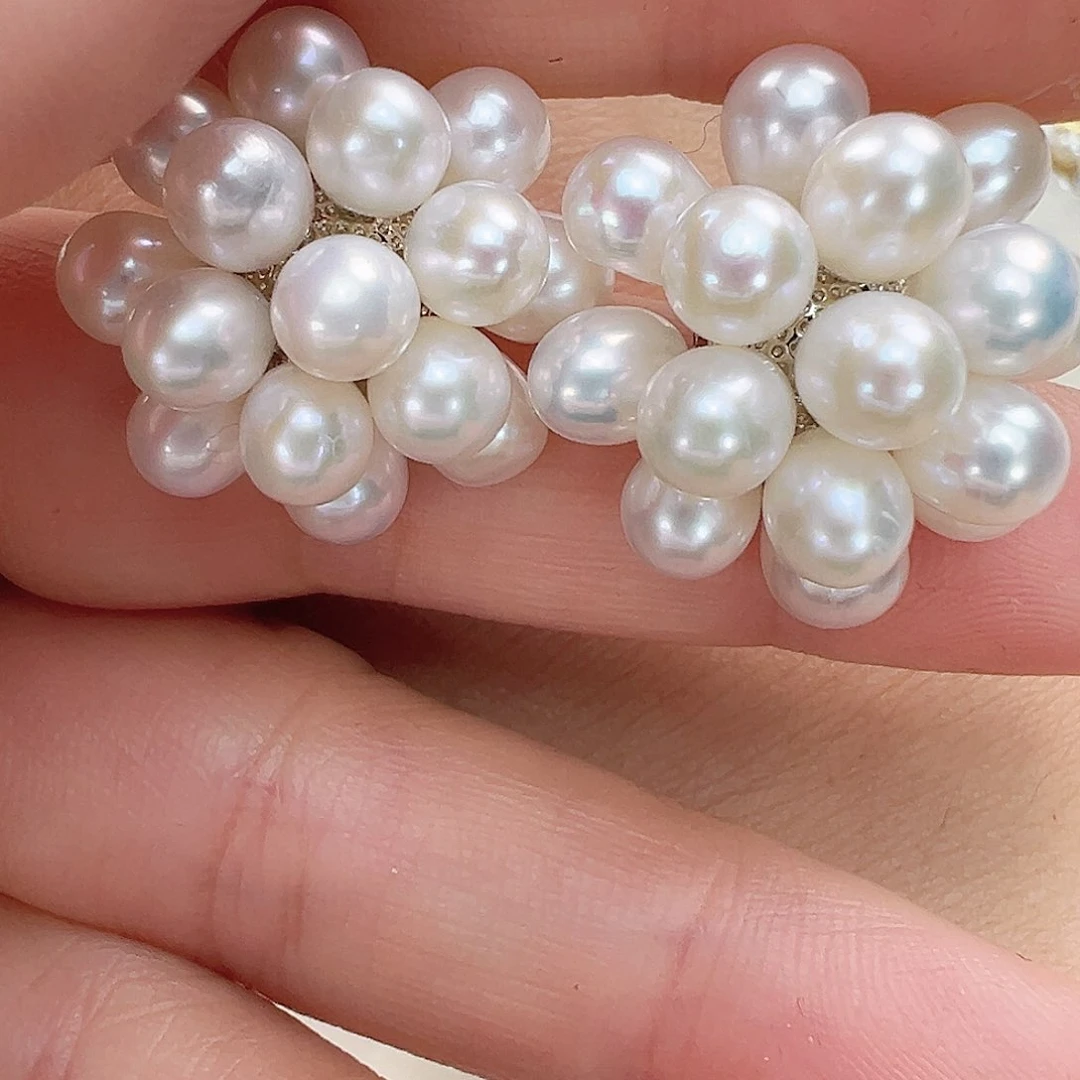 淡水珍珠耳饰未镶嵌爆米花耳饰