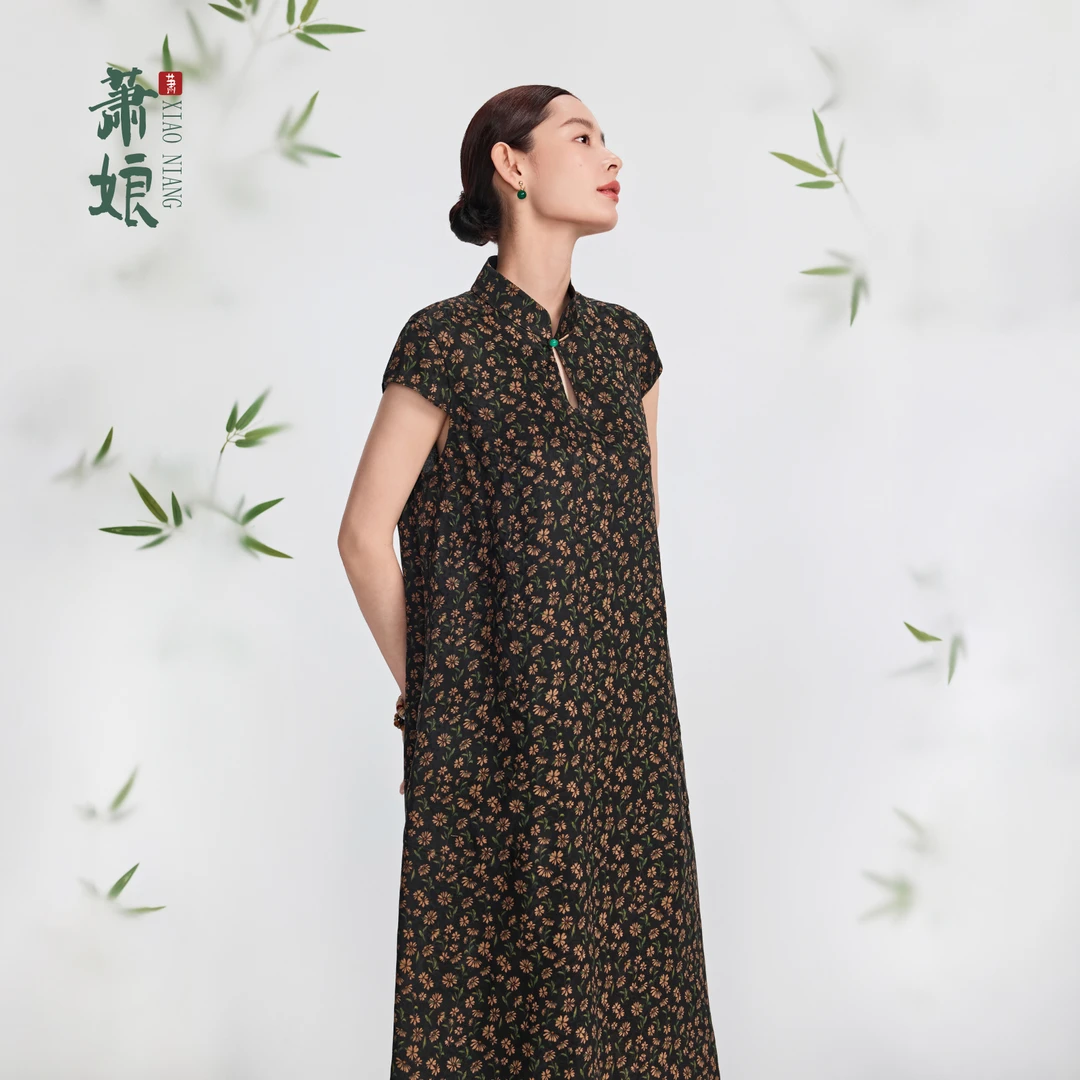 萧娘【绮梦】提花缎香云纱新中式桑蚕丝女无袖连衣裙中国风长裙1839
