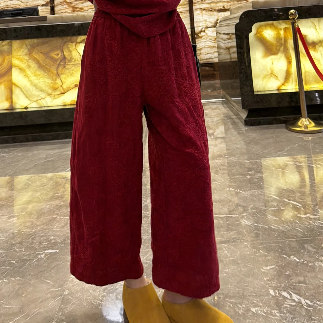 百搭棉麻阔腿九分裤冬季新款休闲气质长裤