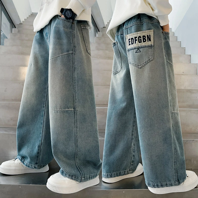 儿童装男童春装裤子2025新款中大童春秋款男孩直筒牛仔裤春季长裤