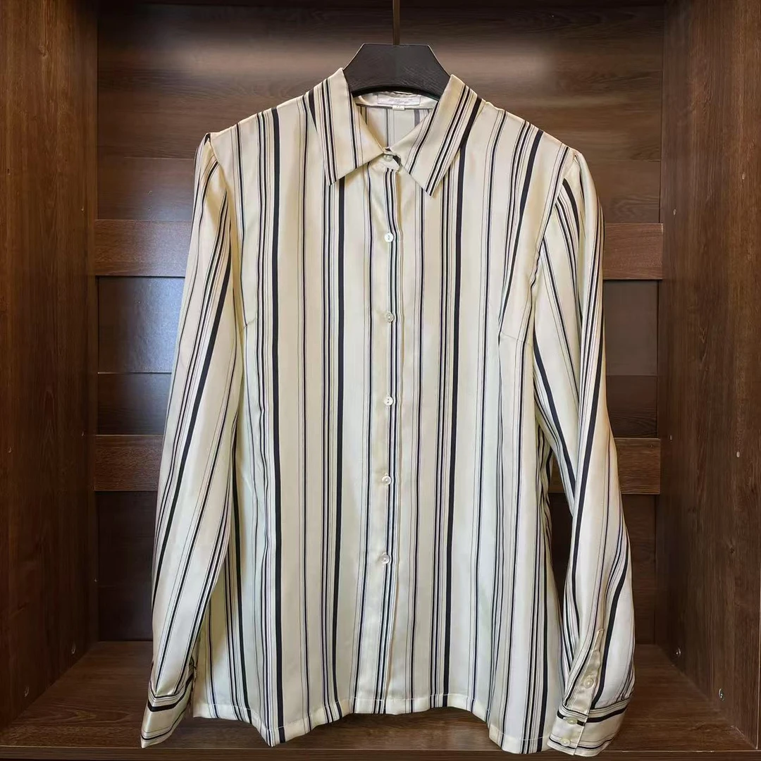 重磅真丝斜纹缎条纹衬衫