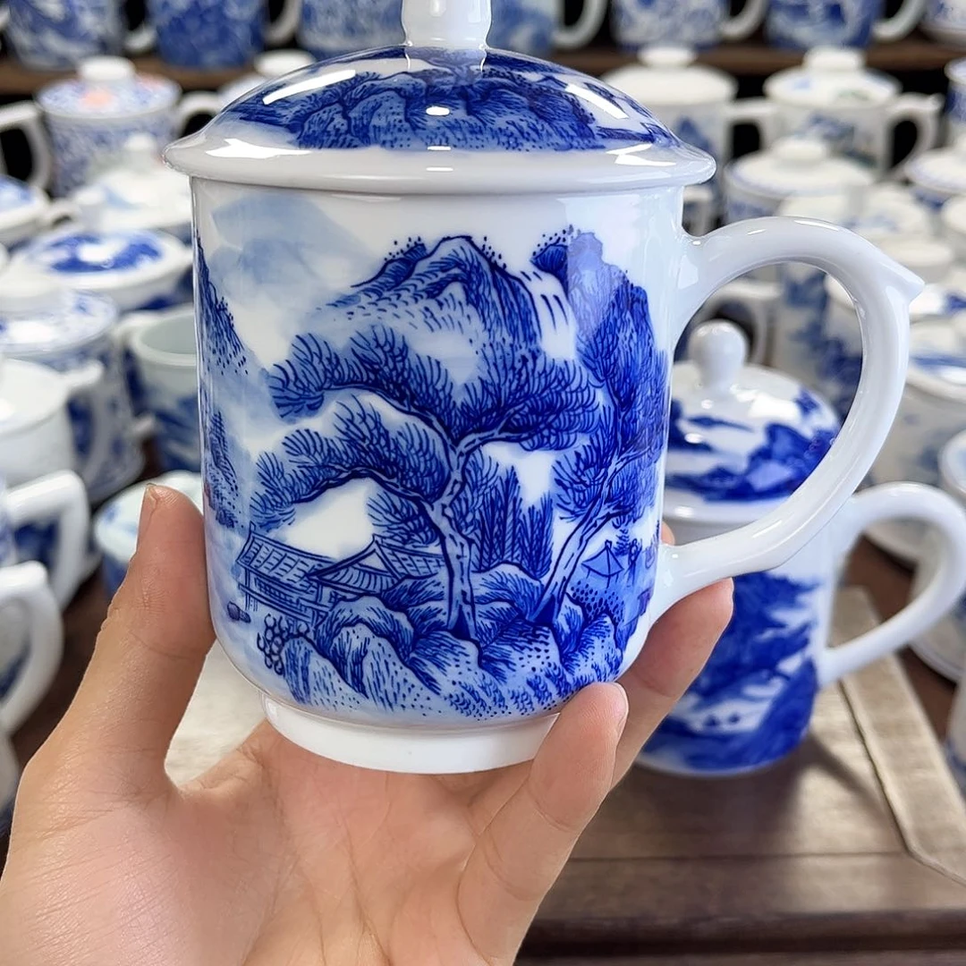 梅***雨景德镇陶瓷马克杯带盖