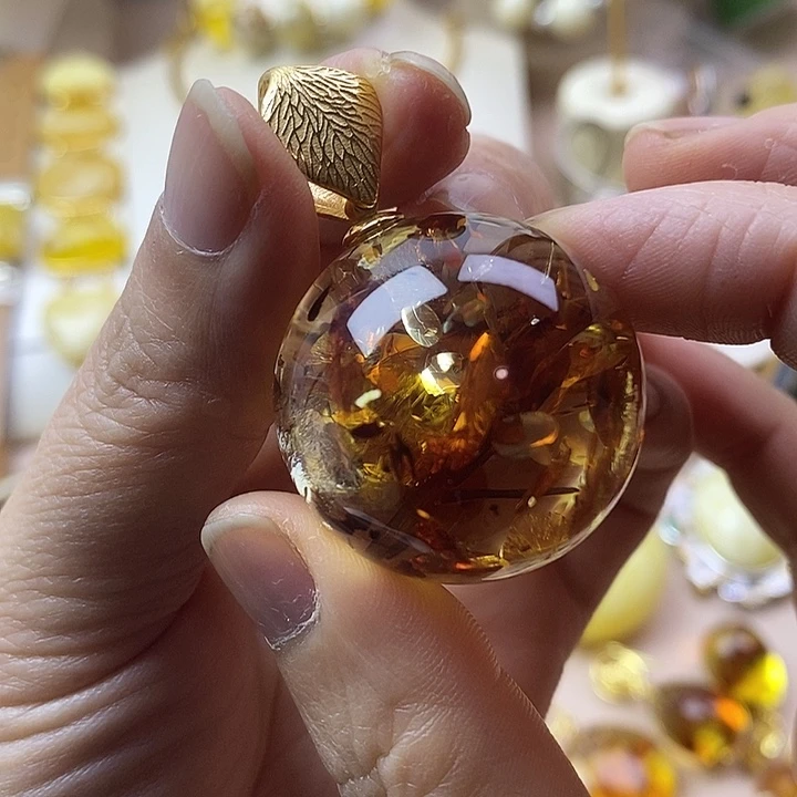 琥珀未镶嵌颈饰花珀圆珠